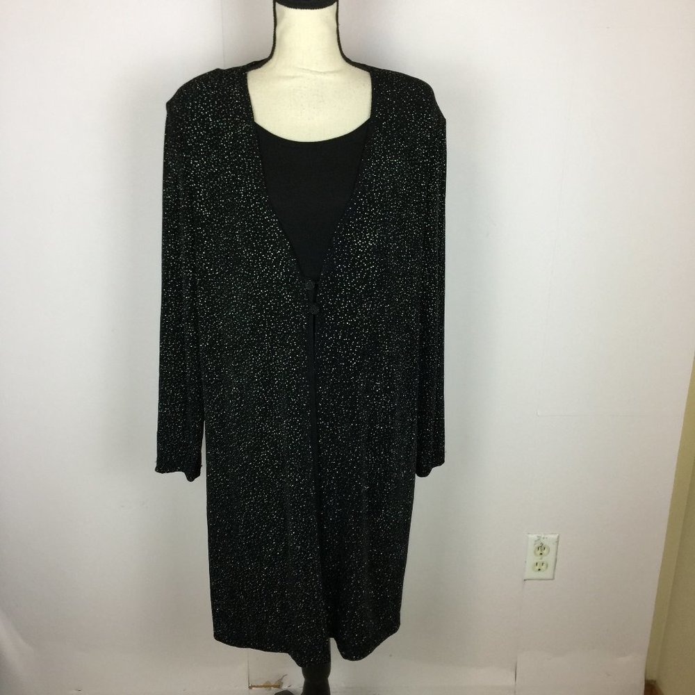 Vintage Sheri Martin New York Layered Top Sz 14 Womans Black Slinky Knit Sparkle